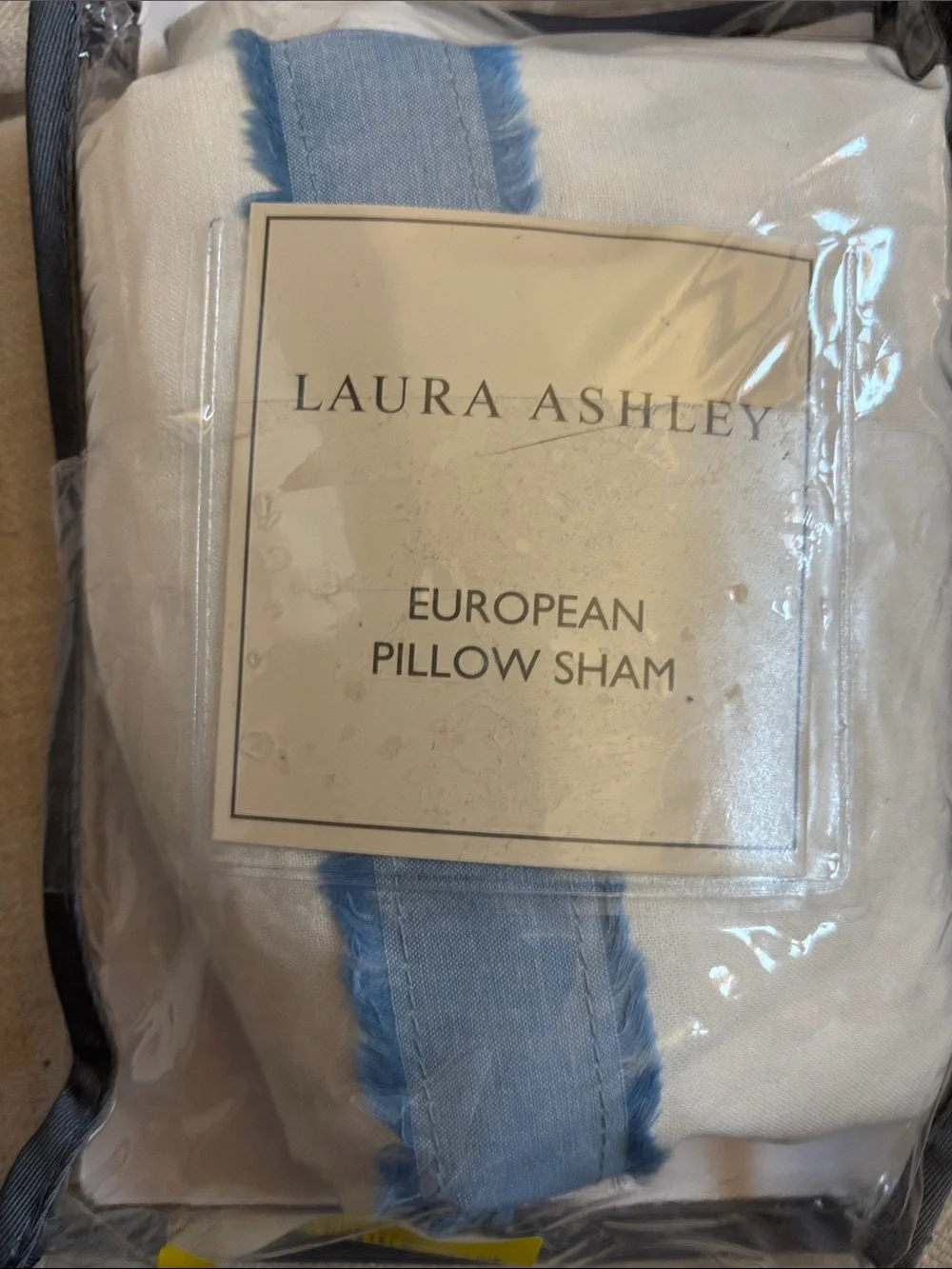 NWT Laura Ashley Mila Blue Euro Sham 26x26 Faux Linen Ramie Cotton Pillow Cover